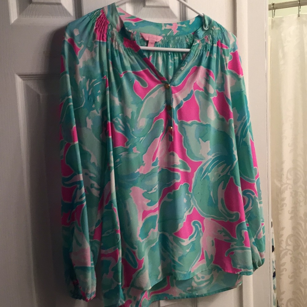 Elsa top pink teal flawed xs Lilly Pulitzer